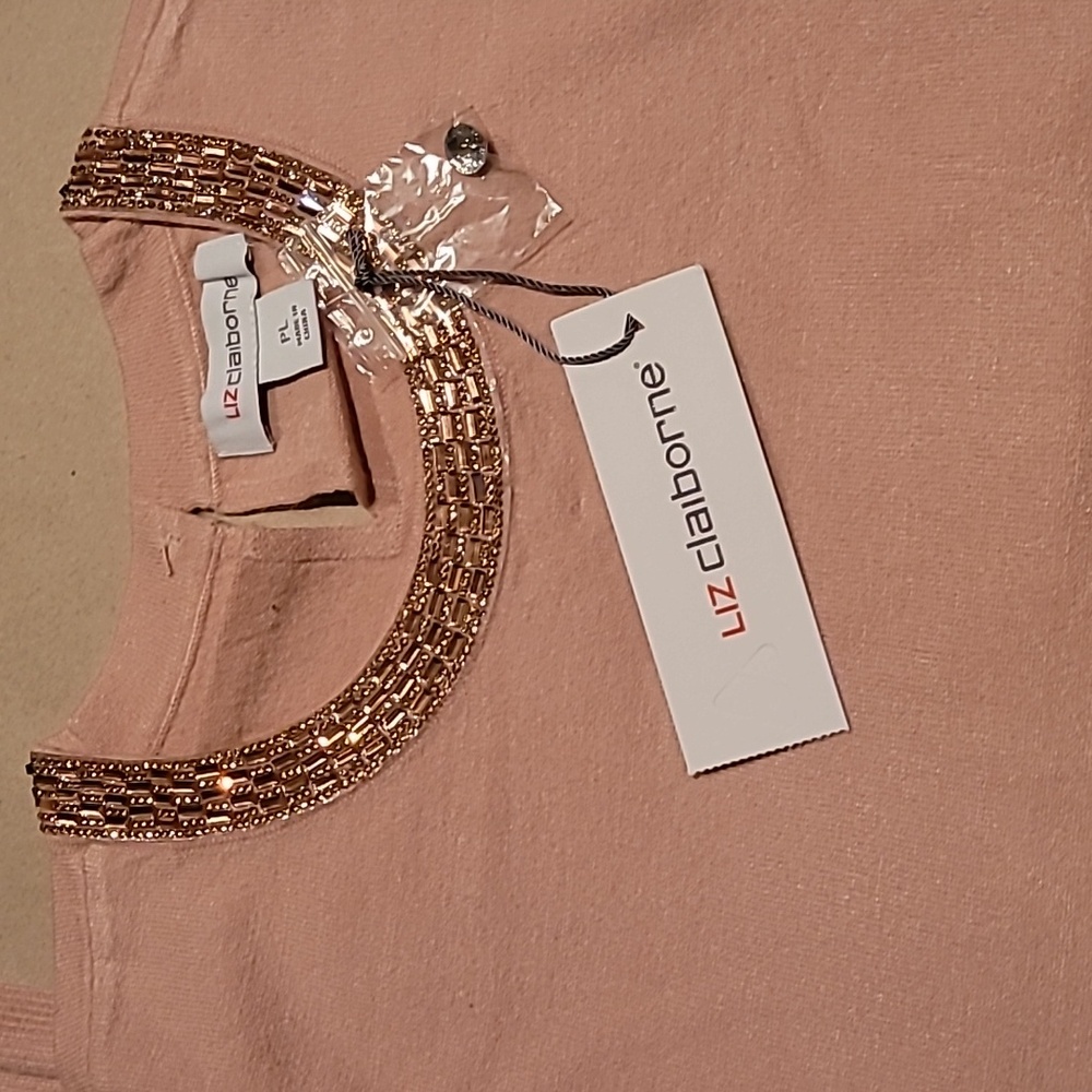 LIZ Claiborne Rose Jewel Neck 3/4 Sleeve Sweater - Picture 5 of 6